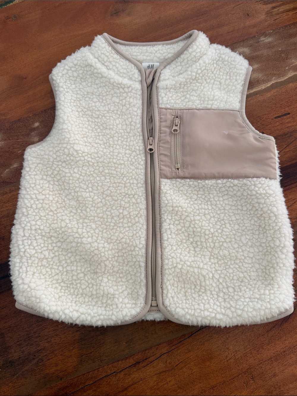 H&M Kids Cream Sherpa Vest with Beige Pocket Trim